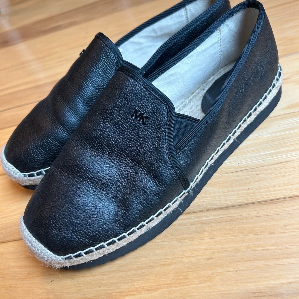 Michael Kors Black Womens Hastings Leather Espadrille Slip-On Loafer Shoes